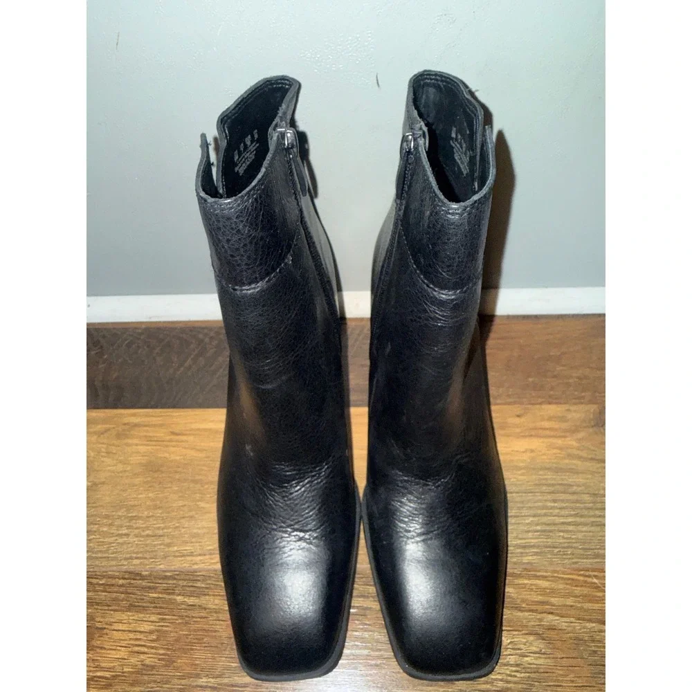Franco Sarto Generous Black Leather Square Toe Block Heel Ankle Boots Womens 9M